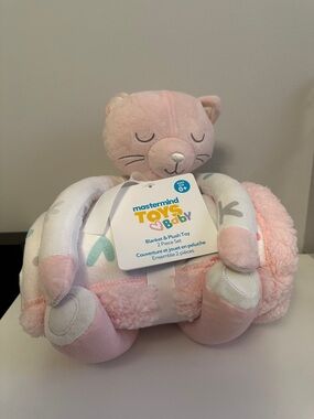 Baby Pink Plush Cat Blanket & Plush Toy Set